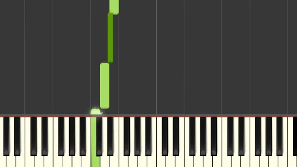 Visão MIDI: as notas descendo sobre o teclado
